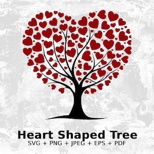 Heart Shaped Tree SVG - Love Heart Floral Tree Silhouette Clipart Cut File, Instant Download, Commercial Use, svg  png jpg eps pdf
