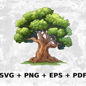 Cartoon Eiche Baum Svg Png Eps, Kommerzielle Nutzung Clipart Vektorgrafiken für Wandkunst, T-Shirts, Sublimation, Print on Demand