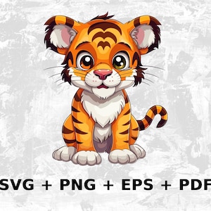 Cartoon Tiger Svg Png Eps, Kommerzielle Nutzung Clipart Vektorgrafiken für Wandkunst, T-Shirts, Sublimation, Print on Demand