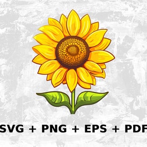 Cartoon Sonnenblume Svg Png Eps, Kommerzielle Nutzung Clipart Vektorgrafiken für Wandkunst, T-Shirts, Sublimation, Print on Demand