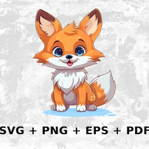 Cartoon Fuchs Svg Png Eps, Kommerzielle Nutzung Clipart Vektorgrafiken für Wandkunst, T-Shirts, Sublimation, Print on Demand