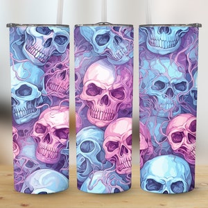 Pastel Halloween Skulls 20 oz Skinny Tumbler Sublimation Design PNG Skull Instant DIGITAL Download ONLY Pastelloween Horror Tumbler