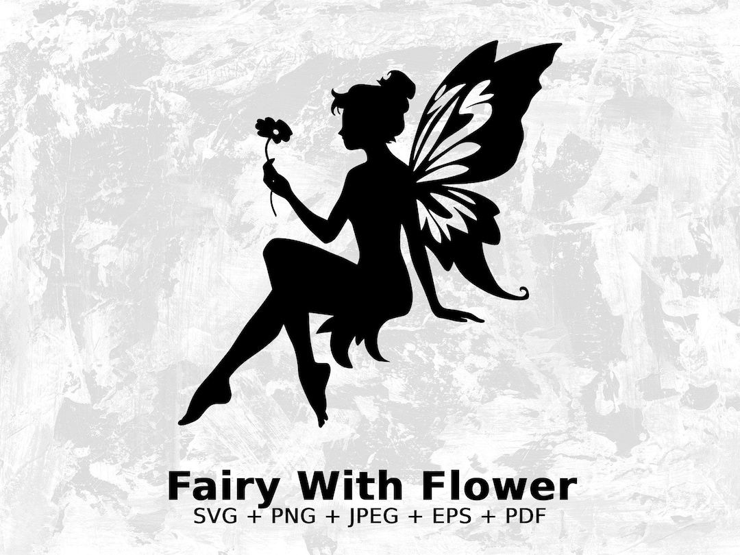 Fairy With Flower SVG - Fantasy Little Fairy Silhouette Clipart Cut ...