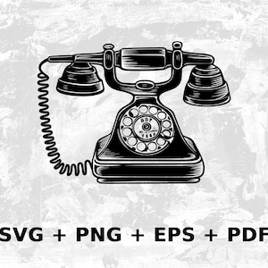 Wählscheibentelefon Svg Png Eps, Kommerzielle Nutzung Clipart Vektorgrafiken für Wandkunst, Tshirts, Sublimation, Print on Demand