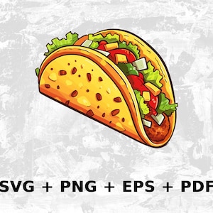 Cartoon Taco Svg Png Eps, Kommerzielle Nutzung Clipart Vektorgrafiken für Wandkunst, T-Shirts, Sublimation, Einladungen, Print on Demand