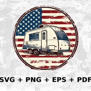 Amerikanische Flagge Camper Svg Png Eps, Kommerzielle Nutzung Clipart Vektorgrafiken für Wandkunst, T-Shirts, Sublimation, Print on Demand