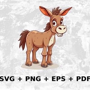 Cartoon Esel Svg Png Eps, Kommerzielle Nutzung Clipart Vektorgrafiken für Wandkunst, T-Shirts, Sublimation, Einladungen, Print on Demand