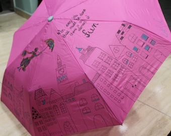 Parapluie pliant peint à la main, coupe-vent, automatique, sur le thème de Mary Poppins