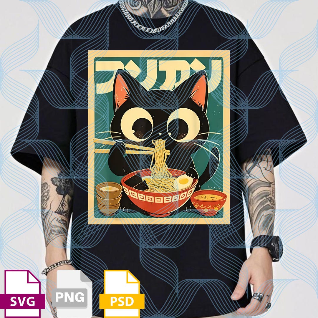 Anime Cat Ramen PNG Svg for Circut, Funny Japanese Kawaii Cat Graphic ...