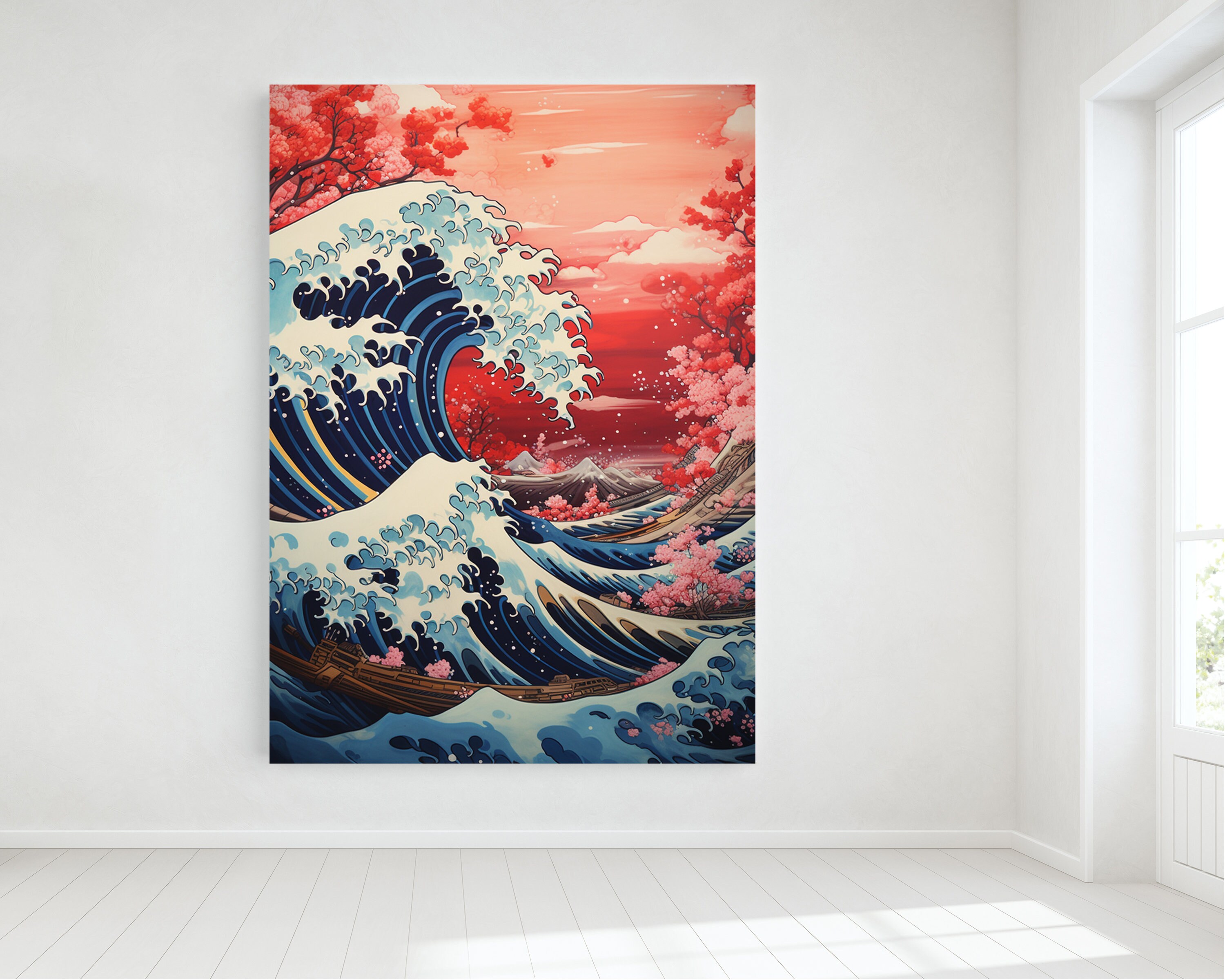 The Great Wave With Cherry Blossom, Japan, Art, Canvas The Great Wave With Cherry Blossom, Japan, Art, Canvas