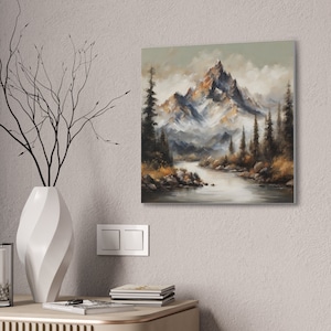 Decoración de pared, pintura de montaña, 5 tamaños incluidos, lienzo cuadrado, impresión de pintura cuadrada, decoración del hogar, pintura de naturaleza, arte de descarga instantánea