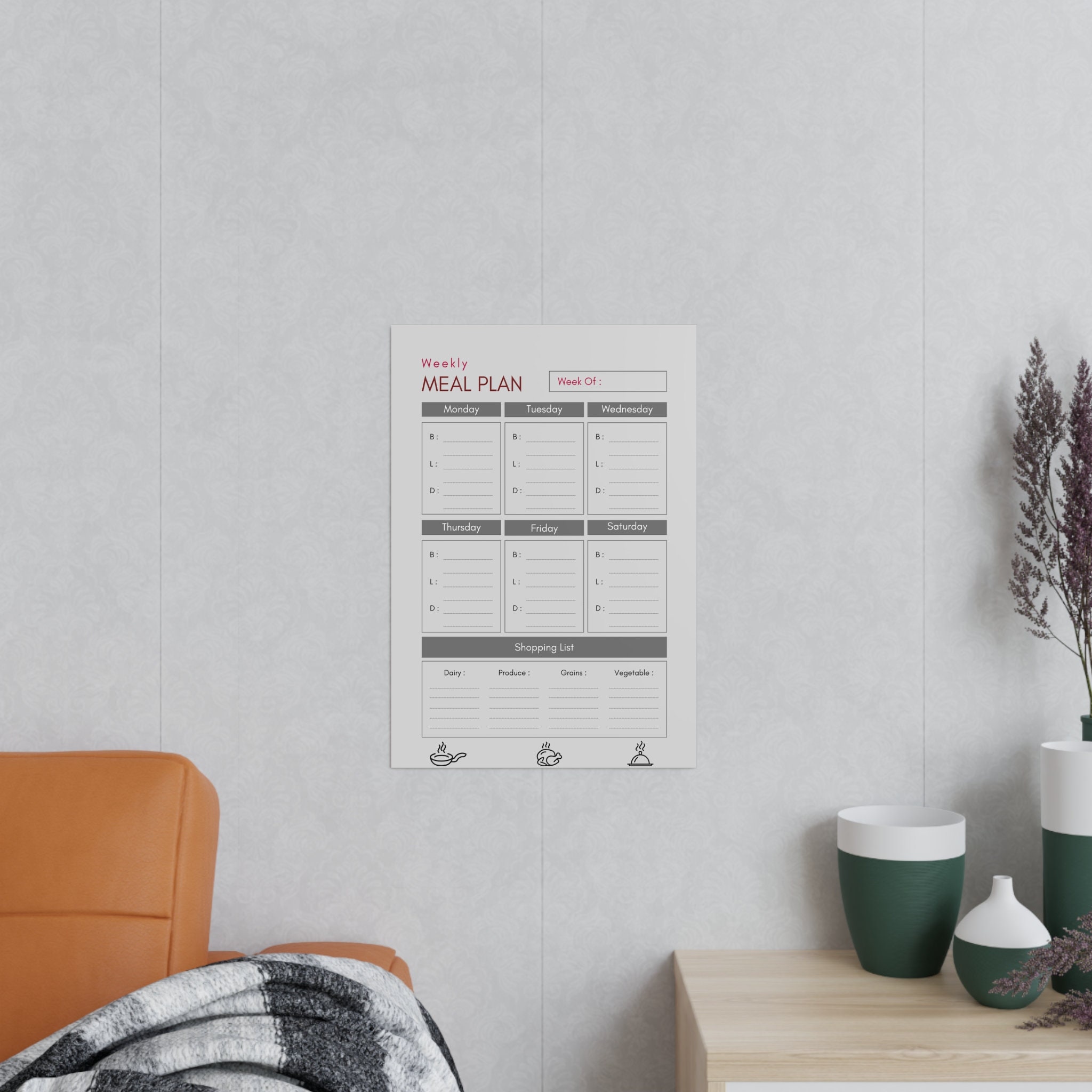 Printable Weekly Meal Plan A4 Instant Download Minimalist Simple ...