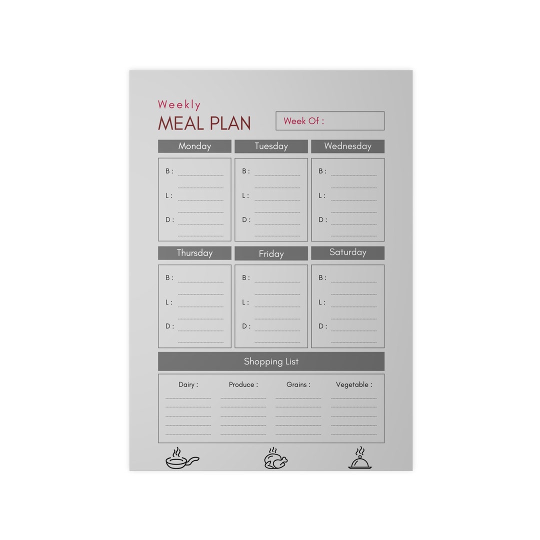 Printable Weekly Meal Plan A4 Instant Download Minimalist Simple ...