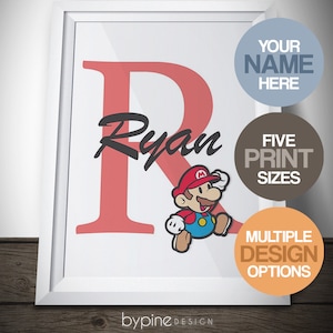 Impressão personalizada do nome do Mario Mario Luigi Bowser Impressão instantânea Arte digital Download Quarto infantil Berçário Parede Escritório Ideia de presente