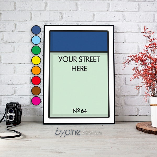 Personalised Monopoly Street House Number Print Instant Download Digital Art Home Decor New Home Gift Housewarming Graphic Illustration