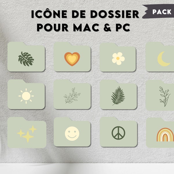 Pack de 12 icônes de dossier pour ordinateur / Compatible Mac et Pc