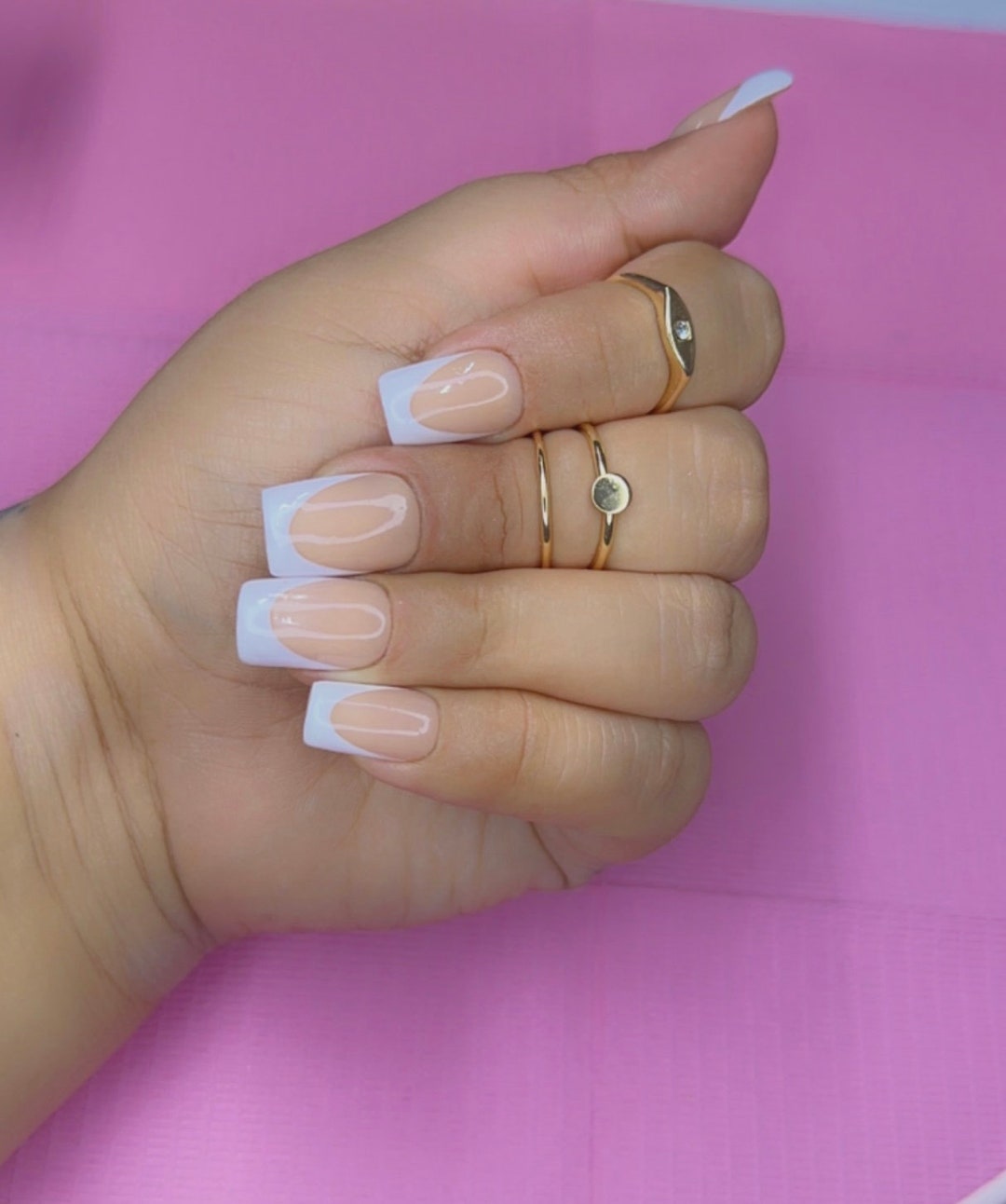 Short Square French Tip Nails Etsy