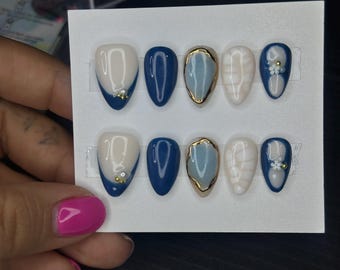 Blue almond nails| croc nails | trending nails |