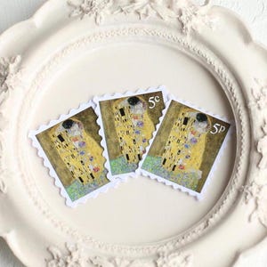 Sellos de El beso de Gustav Klimt, sellos de descarga digital para invitaciones de boda, sellos para sobres, sellos decorativos falsos, bellas artes