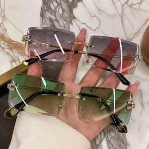 Rimless Sunglasses Women Small Face Sun Glasses for Female Male Unisex Polygon Shades Gradient Tint