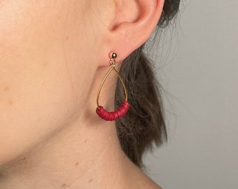 Dark red hanging earrings 24k gold plated, handmade jewelry, Christmas elegant drop earrings, hypoallergenic, for her, for girlfriend