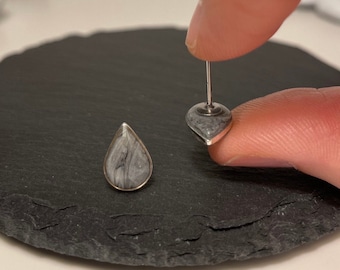 Gray Silver Stud Earrings | Handmade Jewelry | Granite Gray Drop Earrings | Small Stud Earrings | Gift | Hypoallergenic Stainless Steel