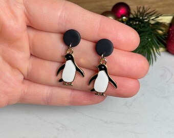 Penguin earrings winter, handmade earrings, hypoallergenic earrings, gift for her, birthday gift, for girlfriend, enamel