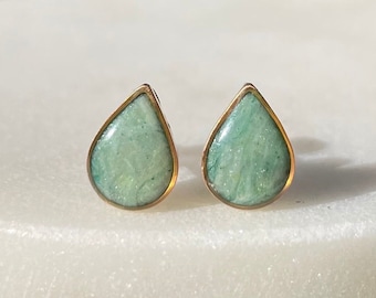 Minimalist Gold-Mint Stud Earrings | Handmade Jewelry | Hypoallergenic Stainless Steel | Elegant Turquoise-Gold Stud Earrings | Gift for Her
