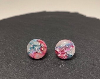 Galaxy stud earrings in silver | Handmade jewelry | Colorful earrings for her | Hypoallergenic stainless steel | Textured stud earrings as a gift