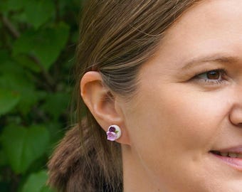 Floral Stud Earrings in Purple & Violet | Handmade from Polymer Clay | Nickel-Free | Floral Jewelry | Gift for Her | Statement Studs