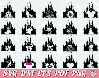 Paquete SVG de Castillo de Magic Kingdom, imágenes prediseñadas de princesas, archivos de corte de silueta de Cricut