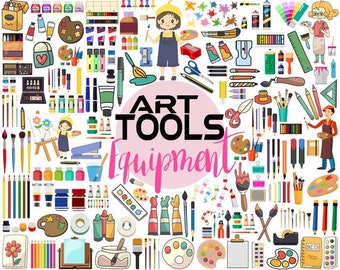 216 Art Tools Equipment, Art Clipart, Painting Clipart, Crayons, Markers, Color Pencils, Art Party, School Supplies, PNG,SVG