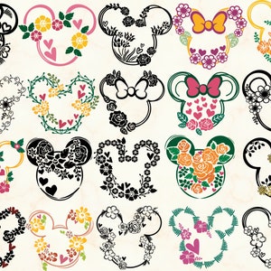 flowers MinnieMouse ears svg png dxf bundle Flower wreath svg Disneyland svg MickeyEars shirt cut files