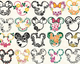 flowers MinnieMouse ears svg png dxf bundle Flower wreath svg Disneyland svg MickeyEars shirt cut files