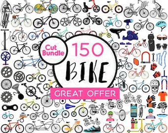 Bike SVG Clipart Bundle, Bicycle Cut Files (Instant Download)