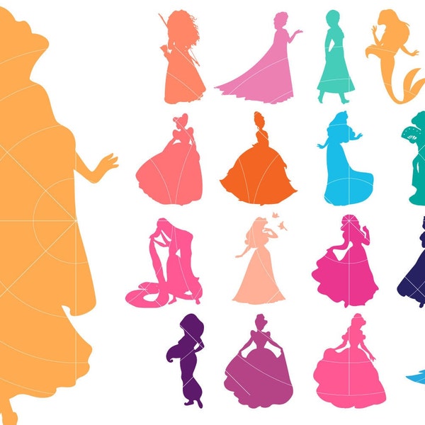 Bundle de princesse silhouette svg, clipart princesse, princesse silhouette svg, vecteur de princesse, bundle fichiers Svg pour Cricut
