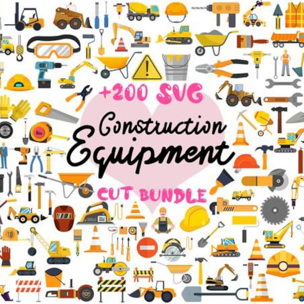 Construction Clipart Set - car, tractor, truck, crane, building, vehicle, cricut, image, printable, sign, traffic,Instant Download