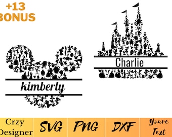Set svg del castello di Topolino, file di taglio digitale (svg, png, dxf)