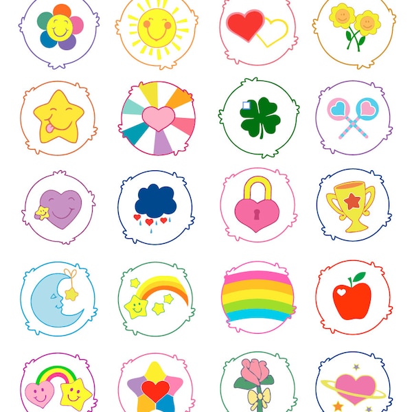 20 Care Bears Belly Badges Digital Files - Design Files - Cricut - SVG - Silhouette Cameo Care , wish funshine super  love avector birthday