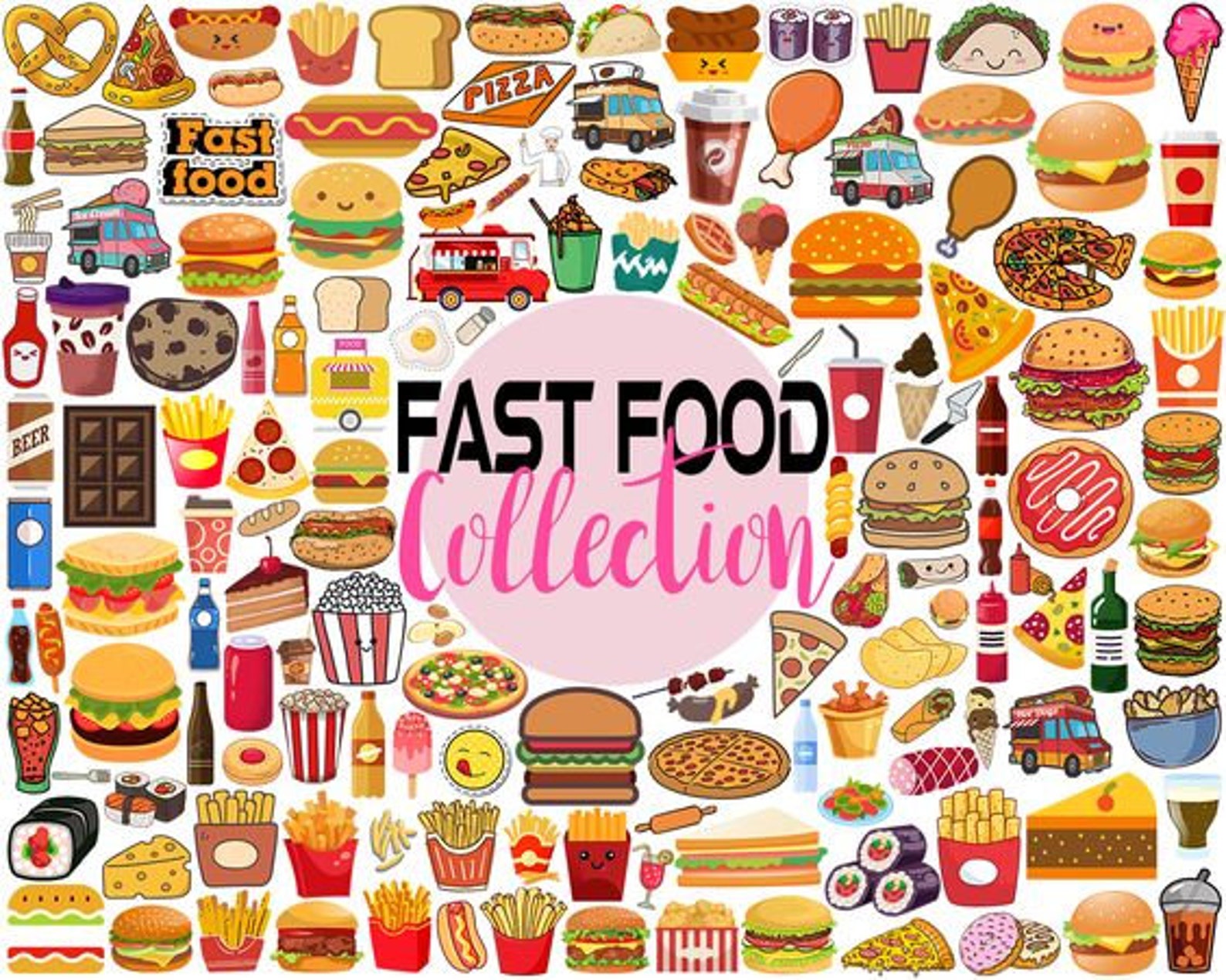 750 Fast Food Svg Food Doodle Clipart Breakfast Svg Food - Etsy