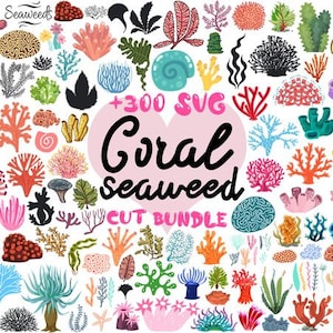 May include: A digital clipart bundle of over 300 coral and seaweed illustrations. The illustrations are in a variety of colors and styles, including red, pink, orange, yellow, green, and blue. The illustrations are perfect for creating digital designs, scrapbooking, and other craft projects.