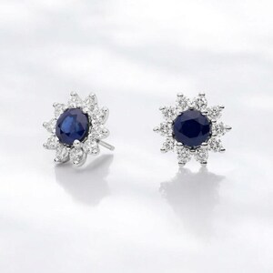 Sapphire Studs, Sapphire Earrings, Stud Earrings Birthstone Earrings Blue Earrings, Round Earrings, Sapphire Halo Stud, September Birthstone