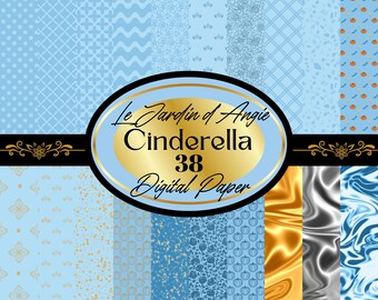 38 Cinderella-inspired digital papers | 12x12 inches 300 DPI | Printable princess fairy tale bundle | Instant download