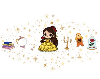 Beauty and the Beast Chibi PNG | Princess Belle | 300 dpi Digital Download | Design for t-shirts, mugs, stationery, sublimation