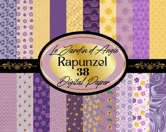 38 Rapunzel-inspired digital papers | 12x12 inches 300 DPI | Printable princess fairy tale bundle | Instant download