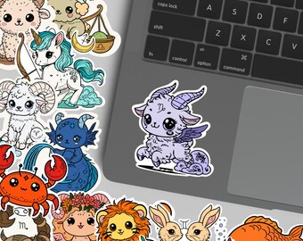 Kawaii Zodiac Signs – Pack of 12 Pastel Astrological Illustrations – PNG Clipart – Digital Download