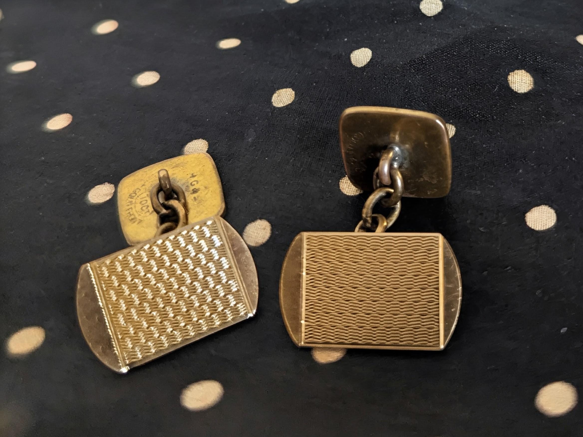 Boutons De Manchette Anciens En Alliage Doré - Design Vintage - Occasion Bon état