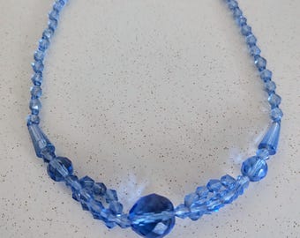 Vintage art-decoketting tsjechisch saffierblauw glas