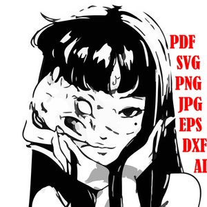 Puede incluir: Ilustración digital en blanco y negro de una mujer con el pelo largo y negro cubriéndole la cara. Está mirando hacia abajo con una leve sonrisa.