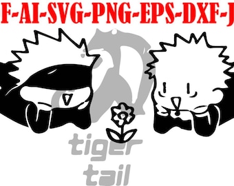 Cute Gojo and Itadori from Jujutsu Kaisen 7 diifferent files; svg, png, jpg, pdf, ai, eps, dxf